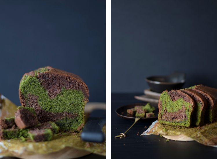 Cake marbré au matcha et au chocolat